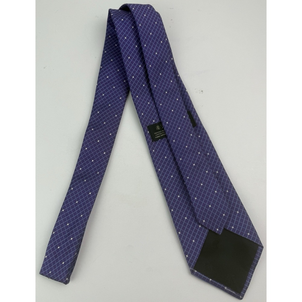 BROOKS BROTHERS Purple w/ Blue Grid Pattern and White Dots 100 % Silk Necktie - Picture 6 of 7